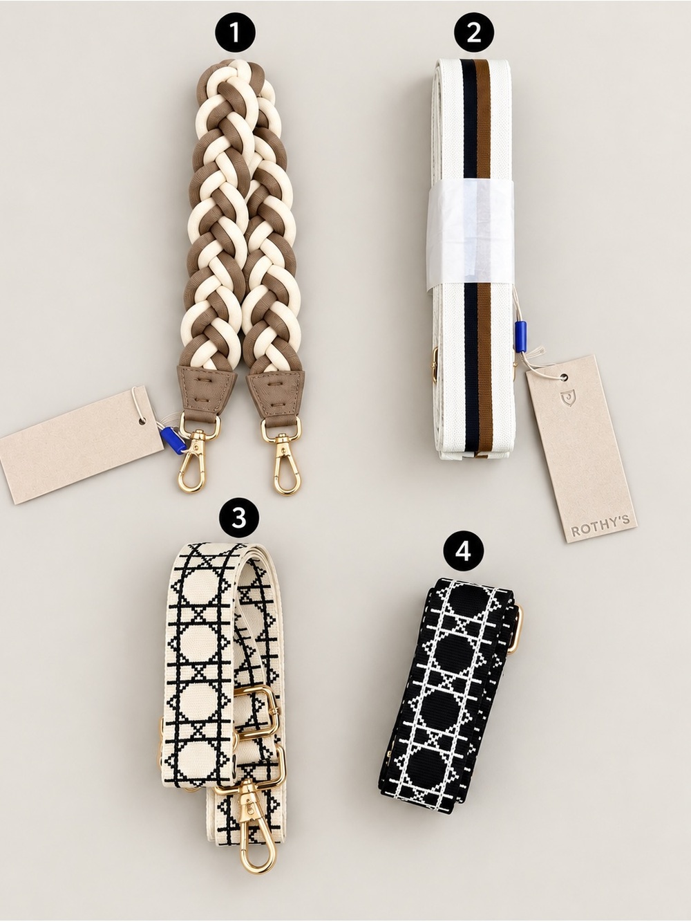 Rothy's Mixed-Neutral Bag Strap Set in Beige, Cream, Tan, Black, Navy